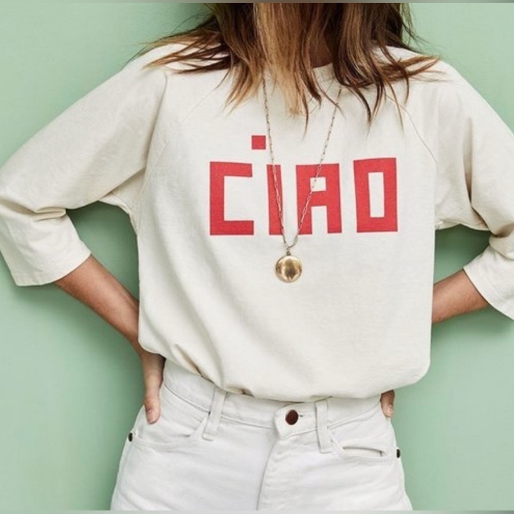 Clare V. 3/4 Raglan Tee Cream W/ Poppy Ciao